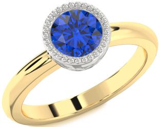 Blue Sapphire Gold Silver Round Vintage Engagement Ring