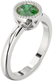 Emerald Platinum Round Vintage Engagement Ring