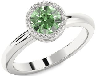 Green Diamond Silver Round Vintage Engagement Ring