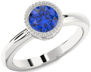Blue Sapphire Platinum Round Vintage Engagement Ring