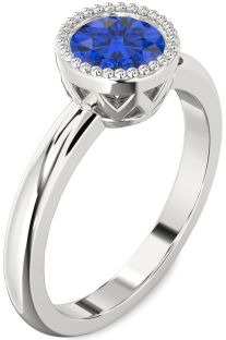 Blue Sapphire Silver Round Vintage Engagement Ring