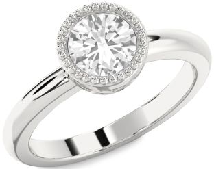 White Sapphire Silver Round Vintage Engagement Ring