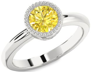 Yellow Diamond Silver Round Vintage Engagement Ring
