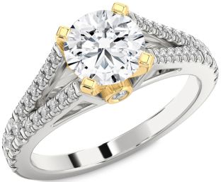 Diamond Platinum & Yellow Gold Round Solitaire Pave Engagement Ring