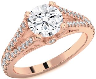 Diamond Rose Gold Round Solitaire Pave Engagement Ring
