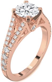 Diamond Rose Gold Round Solitaire Pave Engagement Ring