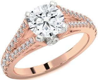 Diamond White Rose Gold Round Solitaire Pave Engagement Ring
