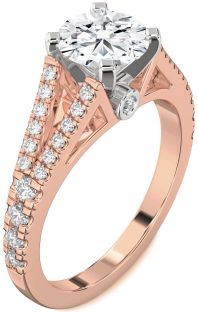 Diamond Platinum & Rose Gold Round Solitaire Pave Engagement Ring