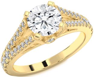 Diamond Gold Round Solitaire Pave Engagement Ring