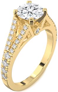 Diamond Gold Round Solitaire Pave Engagement Ring