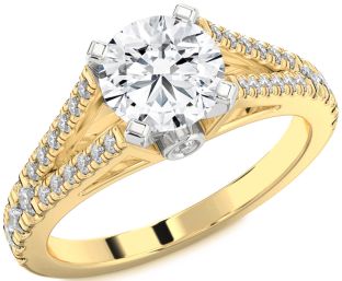 Diamond Platinum & Yellow Gold Round Solitaire Pave Engagement Ring