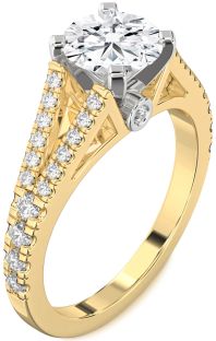 Diamond Platinum & Yellow Gold Round Solitaire Pave Engagement Ring