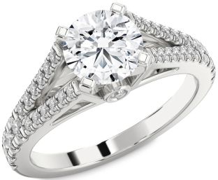 Diamond Platinum Round Solitaire Pave Engagement Ring