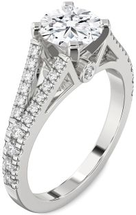 Diamond Platinum Round Solitaire Pave Engagement Ring