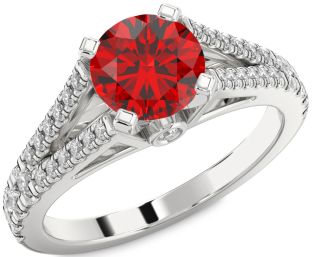 Diamond Ruby Platinum Round Solitaire Pave Engagement Ring