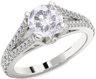 Salt & Pepper Diamond Silver Round Solitaire Pave Engagement Ring