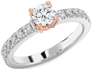 Diamond White Rose Gold Round Solitaire Pave Engagement Ring