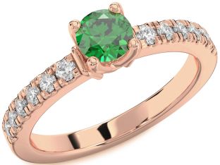 Diamond Emerald Rose Gold Round Solitaire Pave Engagement Ring