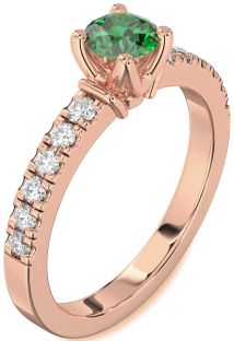 Diamond Emerald Rose Gold Round Solitaire Engagement Ring