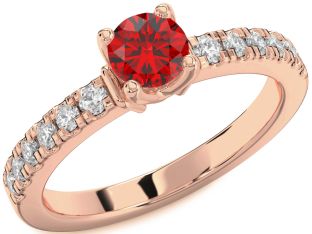 Diamond Ruby Rose Gold Round Solitaire Pave Engagement Ring