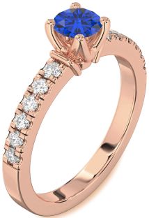 Diamond Blue Sapphire Rose Gold Round Solitaire Engagement Ring
