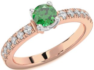Diamond Emerald Platinum & Rose Gold Round Solitaire Pave Engagement Ring