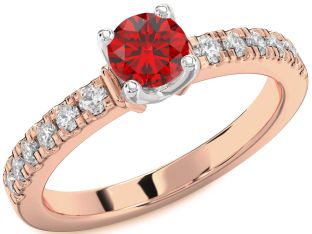 Diamond Ruby White Rose Gold Round Solitaire Pave Engagement Ring