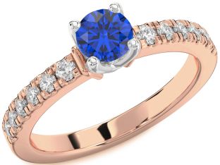 Diamond Blue Sapphire Platinum & Rose Gold Round Solitaire Engagement Ring