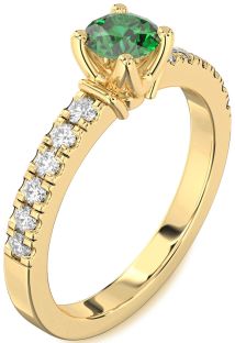Diamond Emerald Gold Round Solitaire Engagement Ring