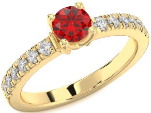 Diamond Ruby Gold Round Solitaire Pave Engagement Ring