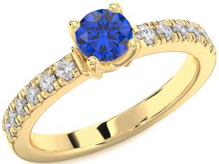 Diamond Blue Sapphire Gold Silver Round Solitaire Engagement Ring