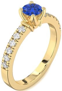 Diamond Blue Sapphire Gold Round Solitaire Engagement Ring
