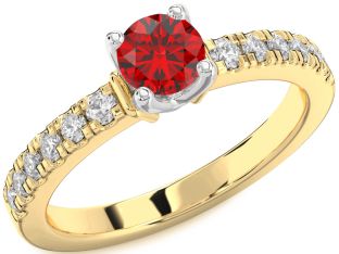 Diamond Ruby White Yellow Gold Round Solitaire Pave Engagement Ring