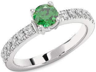 Diamond Emerald White Gold Round Solitaire Pave Engagement Ring
