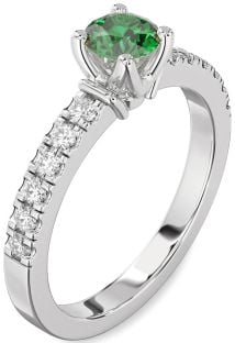 Diamond Emerald Platinum Round Solitaire Engagement Ring