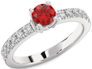 Diamond Ruby White Gold Round Solitaire Pave Engagement Ring