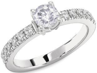 Salt & Pepper Diamond Silver Round Solitaire Engagement Ring