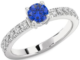 Diamond Blue Sapphire Platinum Round Solitaire Engagement Ring