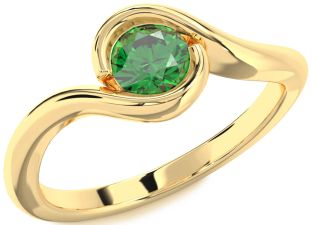 Emerald Gold Round Solitaire Engagement Ring