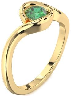 Emerald Gold Round Solitaire Engagement Ring