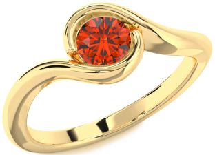 Fire Opal Gold Silver Round Solitaire Engagement Ring