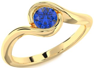 Blue Sapphire Gold Round Solitaire Engagement Ring