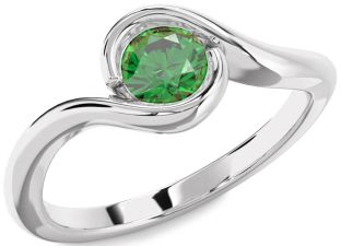 Emerald Platinum Round Solitaire Engagement Ring