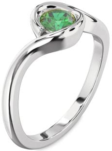 Emerald Platinum Round Solitaire Engagement Ring