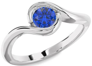 Blue Sapphire White Gold Round Solitaire Engagement Ring
