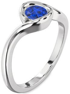 Blue Sapphire Silver Round Solitaire Engagement Ring