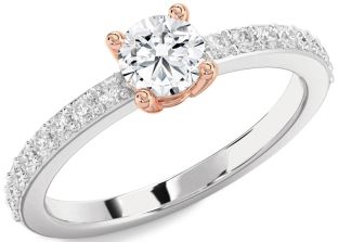 Diamond White Rose Gold Round Solitaire Pave Engagement Ring
