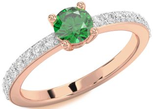 Diamond Emerald Rose Gold Round Solitaire Pave Engagement Ring