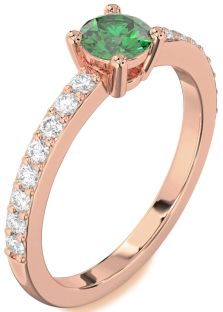 Diamond Emerald Rose Gold Round Solitaire Pave Engagement Ring