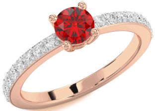 Diamond Ruby Rose Gold Round Solitaire Pave Engagement Ring
